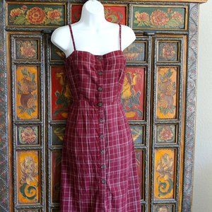 Lush Dresses | Dark Academia Midi Plaid Burgundy and White Dress